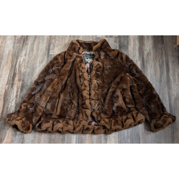 Donna Salyers Fabulous Furs 2X Faux Fur Coat Brown Shag Wolf Style Plush - Picture 1 of 5